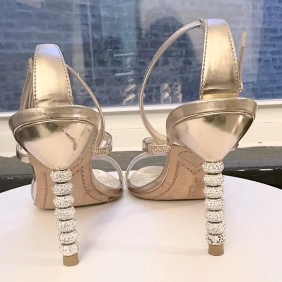 🌺SOPHIA WEBSTER🌺 Rosalind Metallic Crystal-Heel Sandals size 37 - Picture 12 of 17